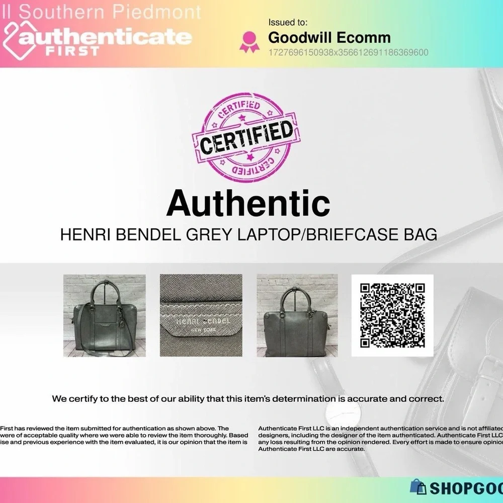 Henri Bendel Gray Satchel Silver Laptop/ Briefcase and COA